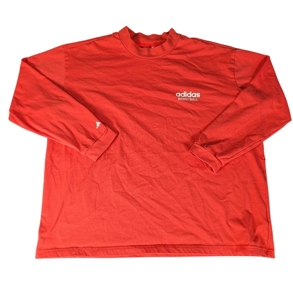 Adidas Basketball Long Sleeve Mock Neck Shirt Orange Boxy Fit Athletic Tee XL